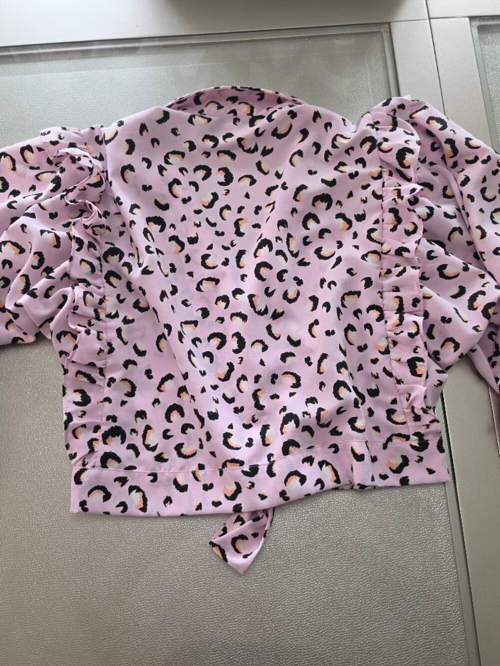 Topshop Pink Leopard Print Balloon Sleeve Blouse US 10 - Picture 11 of 16